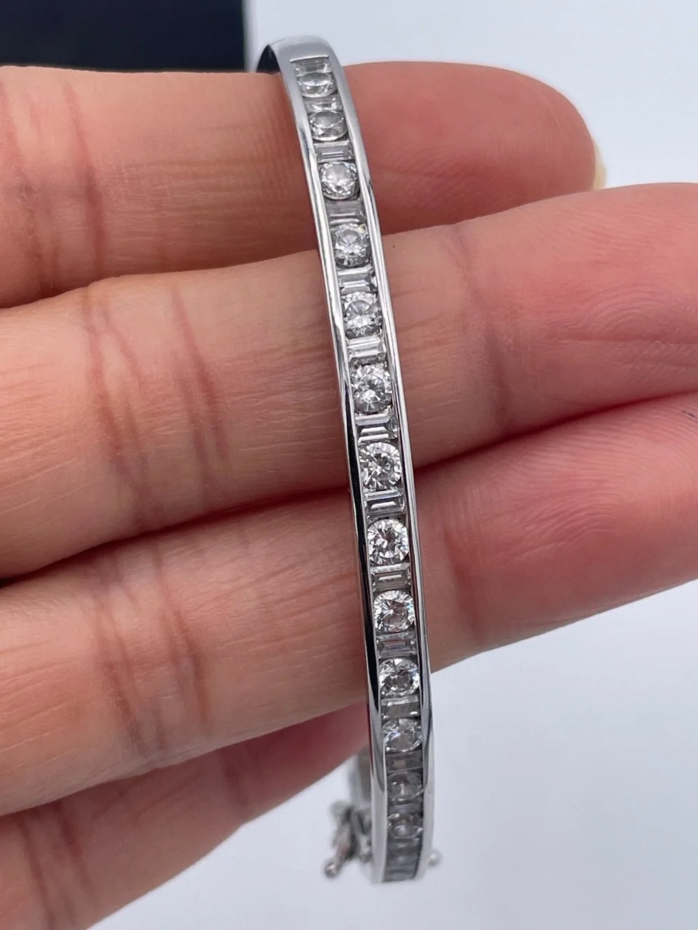QVC Epiphany Diamonique Sterling Silver CZ Bangle Bracelet Platinum Clad 14.9g